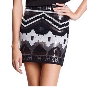 Express Sequin Black Silver Mini Skirt Small
